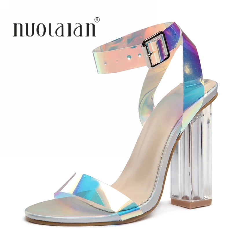 2023 Fashion PVC Women Sandals Summer Open Toed High Heels Women Transparent Heel Sandals Woman Party Shoes Discount Pumps 11CM