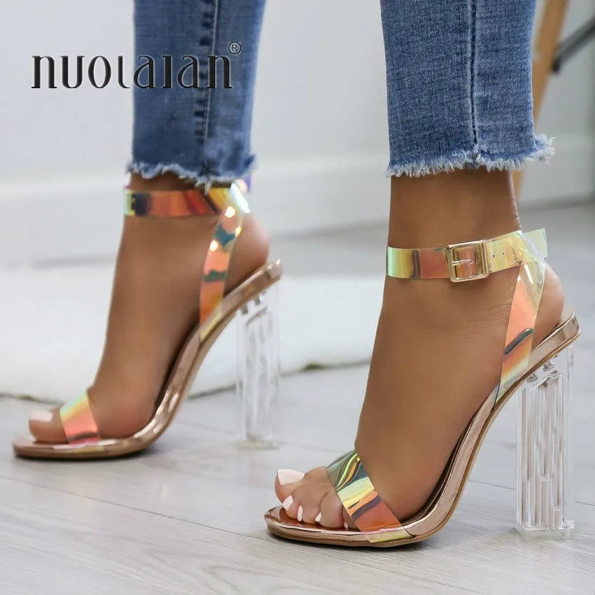 2023 Fashion PVC Women Sandals Summer Open Toed High Heels Women Transparent Heel Sandals Woman Party Shoes Discount Pumps 11CM