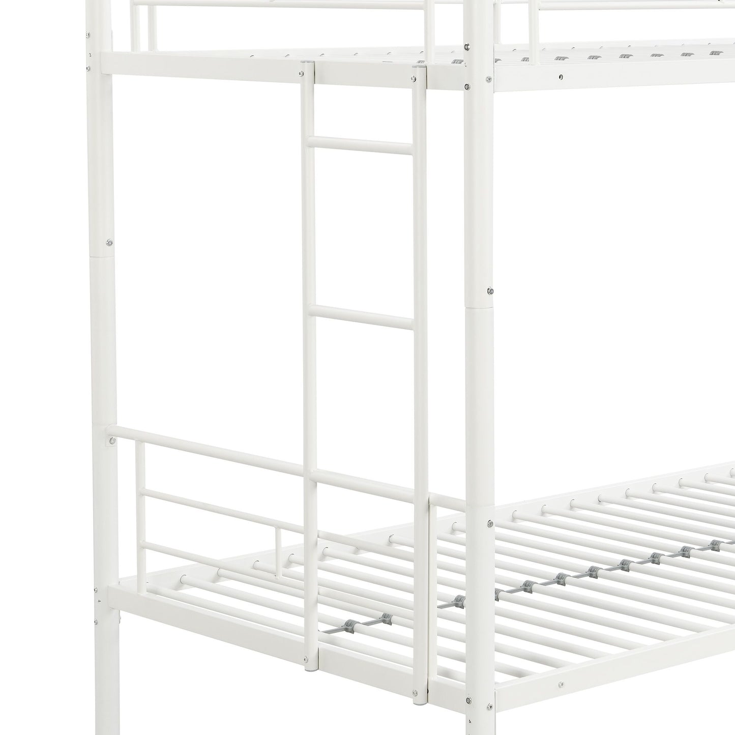 Over Twin Bunk Bed Frame with Trundle,Metal Bunkbed with Sturdy Guard Rail and 2 sideLadders for Kids/Adults,Can be Divided Into Two Beds, No Box Spring Needed, Noise Free for Dorm