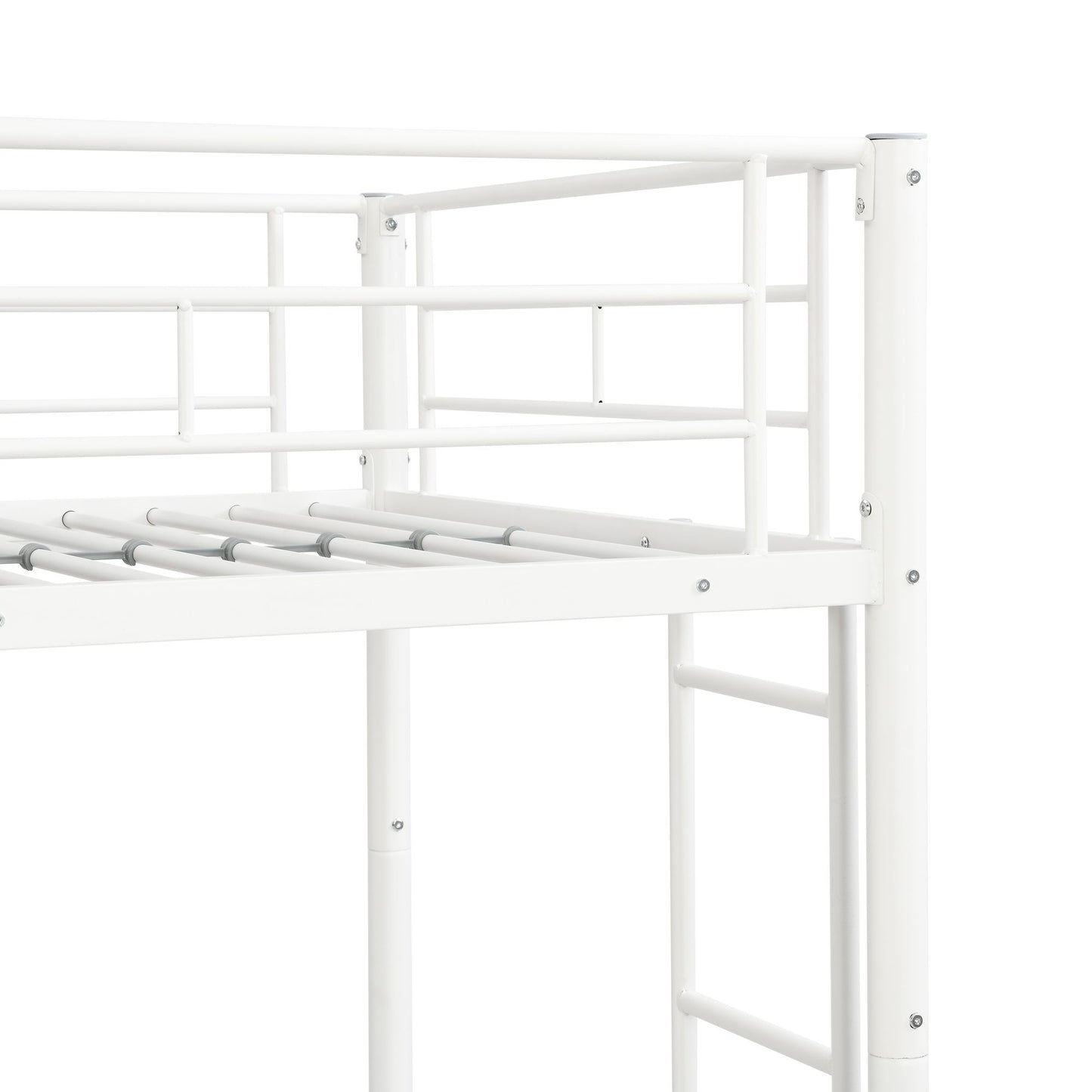 Over Twin Bunk Bed Frame with Trundle,Metal Bunkbed with Sturdy Guard Rail and 2 sideLadders for Kids/Adults,Can be Divided Into Two Beds, No Box Spring Needed, Noise Free for Dorm