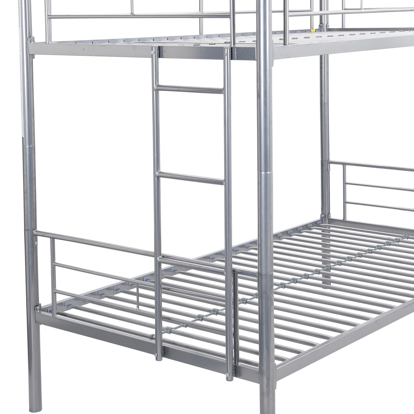 Over Twin Bunk Bed Frame with Trundle,Metal Bunkbed with Sturdy Guard Rail and 2 sideLadders for Kids/Adults,Can be Divided Into Two Beds, No Box Spring Needed, Noise Free for Dorm