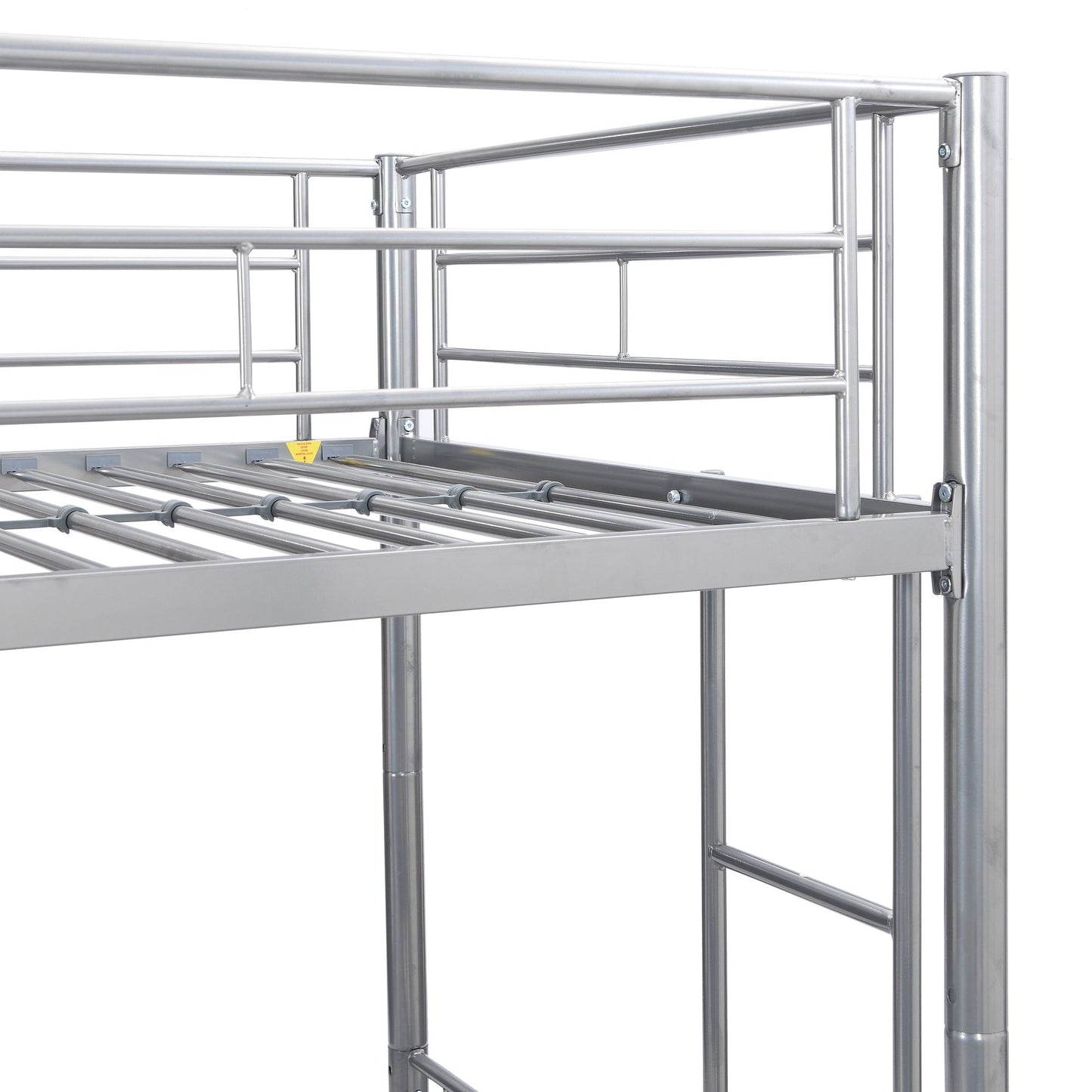 Over Twin Bunk Bed Frame with Trundle,Metal Bunkbed with Sturdy Guard Rail and 2 sideLadders for Kids/Adults,Can be Divided Into Two Beds, No Box Spring Needed, Noise Free for Dorm