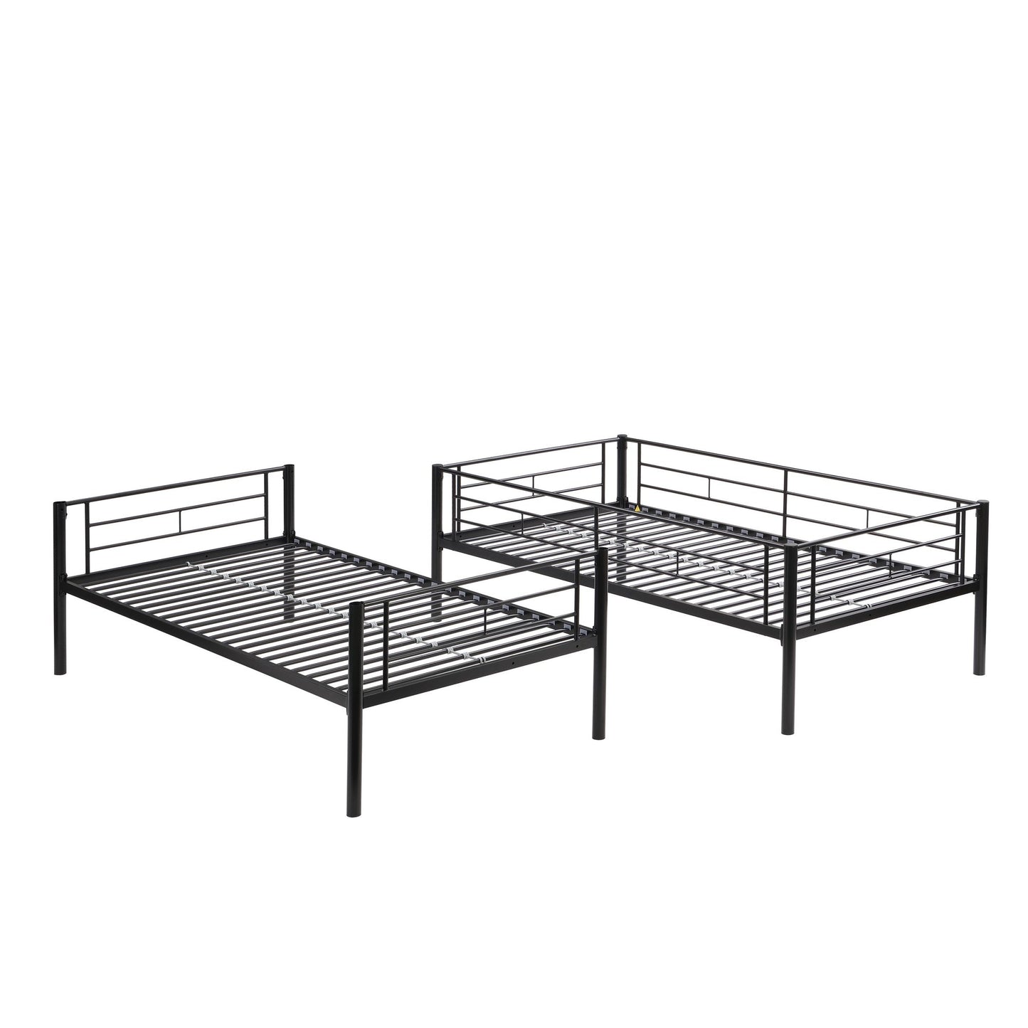 Over Twin Bunk Bed Frame with Trundle,Metal Bunkbed with Sturdy Guard Rail and 2 sideLadders for Kids/Adults,Can be Divided Into Two Beds, No Box Spring Needed, Noise Free for Dorm