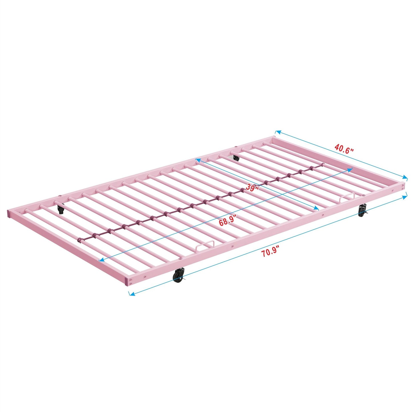 Over Twin Bunk Bed Frame with Trundle,Metal Bunkbed with Sturdy Guard Rail and 2 sideLadders for Kids/Adults,Can be Divided Into Two Beds, No Box Spring Needed, Noise Free for Dorm