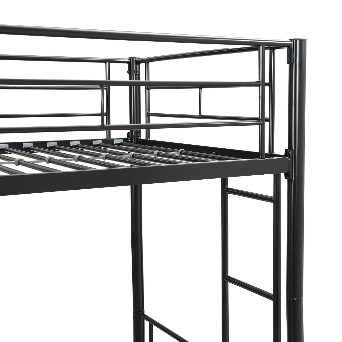 Over Twin Bunk Bed Frame with Trundle,Metal Bunkbed with Sturdy Guard Rail and 2 sideLadders for Kids/Adults,Can be Divided Into Two Beds, No Box Spring Needed, Noise Free for Dorm