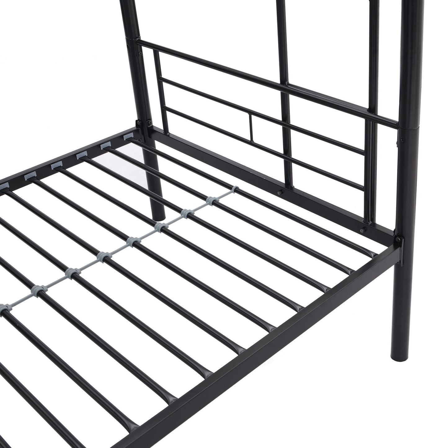 Over Twin Bunk Bed Frame with Trundle,Metal Bunkbed with Sturdy Guard Rail and 2 sideLadders for Kids/Adults,Can be Divided Into Two Beds, No Box Spring Needed, Noise Free for Dorm