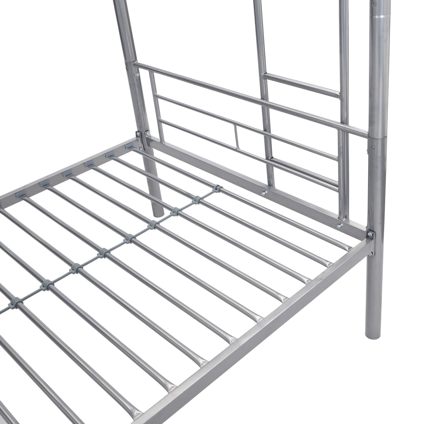 Over Twin Bunk Bed Frame with Trundle,Metal Bunkbed with Sturdy Guard Rail and 2 sideLadders for Kids/Adults,Can be Divided Into Two Beds, No Box Spring Needed, Noise Free for Dorm